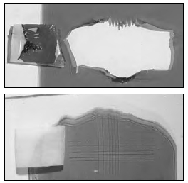 Pictured here are images after a "Tape Pull" glass adhesion test done in the GOLDEN Lab. GAC 200 (bottom) demonstrates its ability to adhere to nonporous surfaces such as glass.