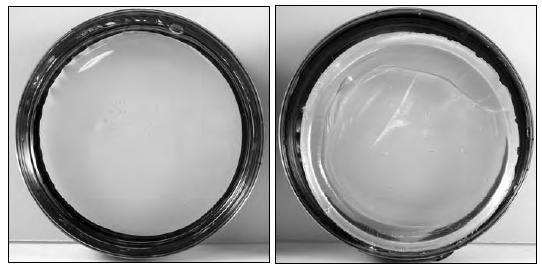 GAC 800 is an acrylic polymer designed to reduce crazing in puddles, pours, and other thin pourable paint applications (left). As puddles dry, uneven drying rates within the layers of the pour can result in "crazing," shrinkage crevices that run across the surface (right).