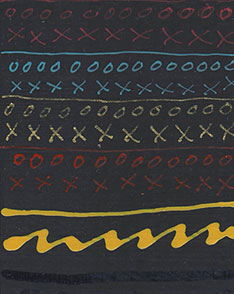 Fluorescent Pink, Teal, Iridescent Gold & Naphthol Red Crow Quills, Diarylide Yellow Fine Tip Applicator on Black Gesso