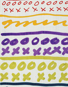 Naphthol Red Crow Quill, Diarylide Yellow Fine Tip Applicator, Ultra. Violet and Green Gold in refillable markers on Molding Paste