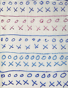 Anthra. Blue 3x0 .25, Anthra. Blue/Quin. Mag. 00 .30, Ultra. Blue 0 .35, Anthra. Blue/Titanium White #1 .50, and Anthra. Blue #2 .60 Tech. Pens on Soft Gel