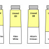 Volume, Weight, and Pigment to Oil Ratios Tubes representing the average volume of oil vs pigment.