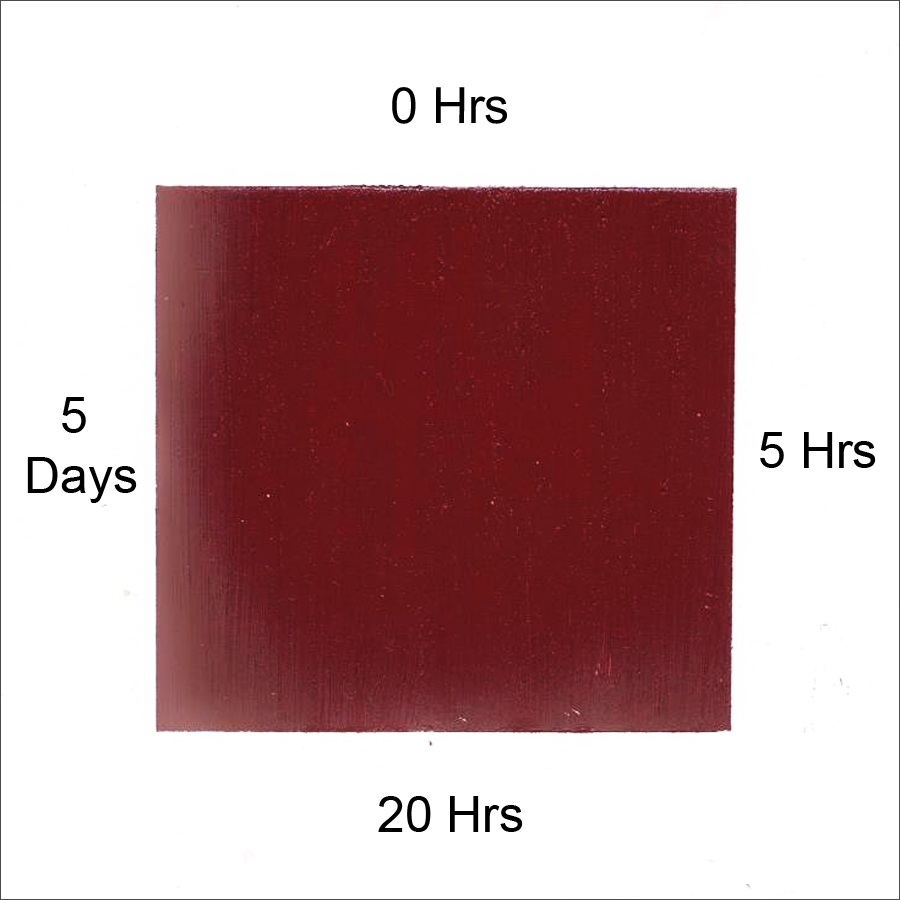 Example showing the impact of different amounts of time that the paint and tape are in contact. Color shown is Williamsburg Mars Violet.