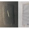 Warum man keine Pflaster benutzen sollte: Wie Etiketten und Gewebepflaster über Leinwandrissen zu Verformungen führen Patch adhered with Rabbit Skin Glue on cotton canvas, 2 weeks old.