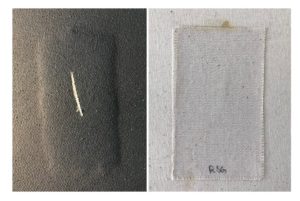 Patch adhered with Rabbit Skin Glue on cotton canvas, 2 weeks old.